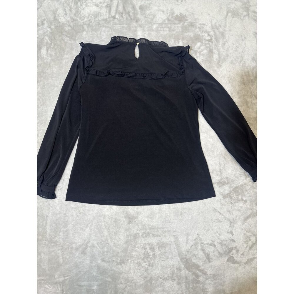 Women’s Karl Lagerfeld Blouse Ruffled Lined Black Size Small - Picture 9 of 12